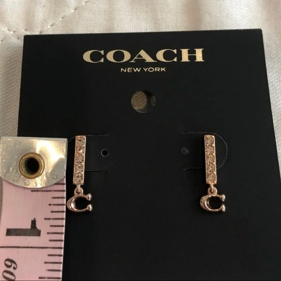 COACH Signature Rose Gold Pave Bar Stud Earrings NWT - Picture 7 of 7